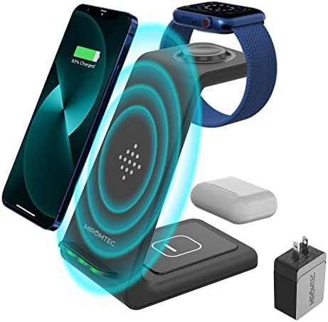 Charging Station for Multiple Devices,3 in 1 Fast Charging Dock for iPhone Series 14/13/12/11/X/8 Plus,Airpods, Desk Wireless Charger for Apple Watch 8/Ultra/7/6/SE/5/4/3/2 with QC3.0 Wall Adapter