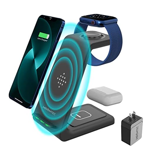3 in 1 Wireless Charging Station for Multiple Devices - Qi Wireless Charging Certified Pad - Apple Watch Charger 6,5,4,3,2 & AirPods Pro, iPhone 12 11 Pro Max Xs X Xr 8 (with QC 3.0 Adapter)