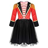 inhzoy Kinder Mädchen Zirkus Cosplay Kleidung Set Zirkusdirektor Jacke Frack Und Tutu Tüllrock Stirnband Party Karneval Weihnachten Rollenspiel Outfits Rot 146-152