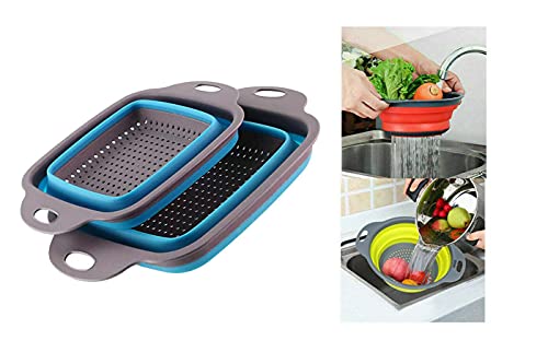 Set 2 scolapasta pieghevole flessibile richiudibile in silicone salva spazio