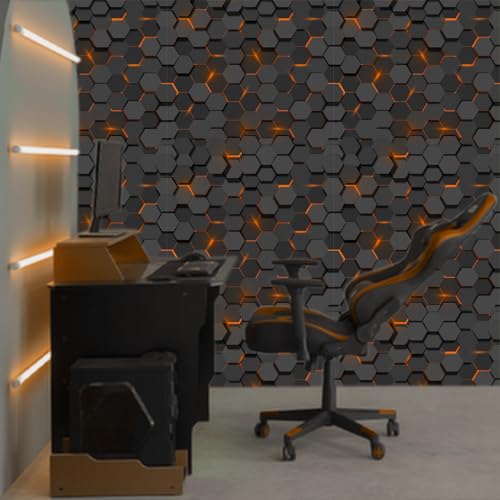 Papel de Parede Rolo Adesivo Geométrico Gamer Laranja 0,5x3m