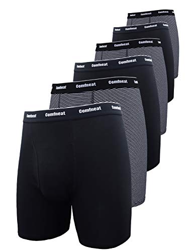 Comfneat Men's 6-Pack Boxer Briefs Cotton Spandex S-Xxl Soft Tag Free Underwear (Black + Black Stripe Pack-6, Xxl) #TOP7
