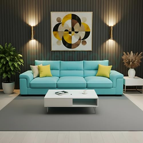 Image of Italino 3 Seater Luxurious Fabric Sofa Set (Aqua Blue) | 3 Person Wooden Sofa Couch for Living Room Bedroom Home Hall Furniture
