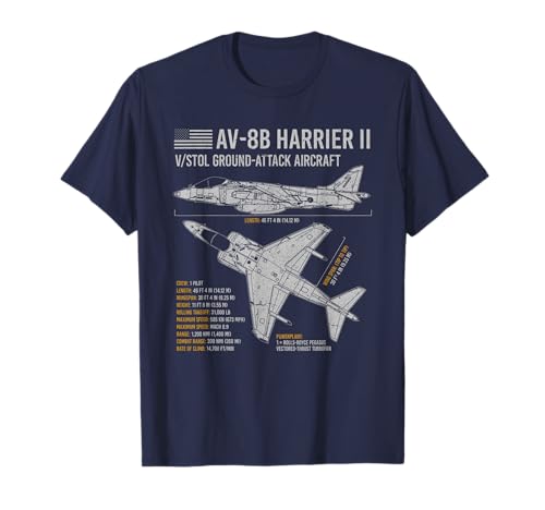 AV-8B Harrier ii Aircraft War Plane Airplane blueprint Facts T-Shirt
