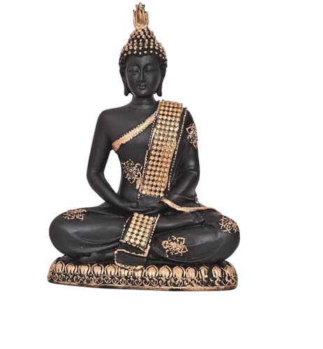INDACORIFY Estatua de Buda Gautam Sentado, meditación, Espacios de Sala de Estar, Estudios de Yoga, Regalo para inauguración de la casa, Estatua de Buda (Color Negro Dorado.)