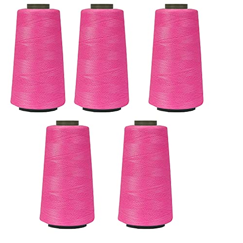 Image of Ace International Exports 3000M Overlock Polyester Sewing Thread Set Box Yarn Spools Cone Pink (Pack of 5)