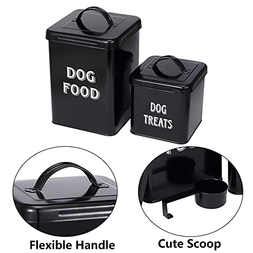 Pethiy Dog Food And Treats Containers Set With Scoop For Dogs-Vintage White Powder-Coated Carbon Steel - Tight Fitting Lids - Storage Canister Tins Small-Black #TOP1