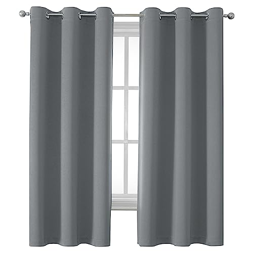 DUALIFE Grey Room Darkening Curtains & Drapes for Bedroom - Thermal Insulated Grommet Curtain Panels for Flat/Apartment, 34W x 63L, Grey, 2 Panels, Gray
