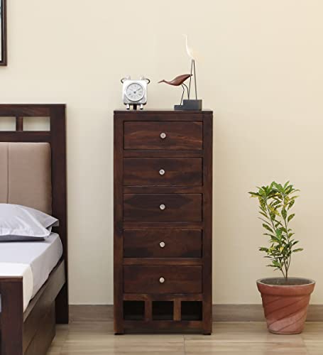 Image of Chest of Drawer for Living Room | Bedroom | Kitchen | Hall with 5 Storage Drawer (1 Piece, Solid Wood, Teak Finish, 20x18x45 Inch)