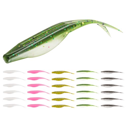 Probite Fork Tail Soft Lures- Realistic Jerk Bait & Fluke Action Soft Lures for Bass Trout & Crappie - Versatile Freshwater & Saltwater Fishing Bait (5 inch 30pcs Mix Color)