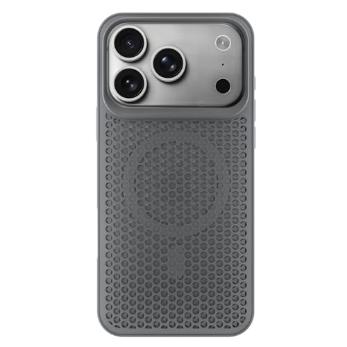 Image of Pikkme Back Cover for iPhone 17 Pro | Honeycomb Cooling Design | Silicone Heat Dissipation | Mag-Safe Compatible | Shockproof Camera Protection Bumper Case (Grey)