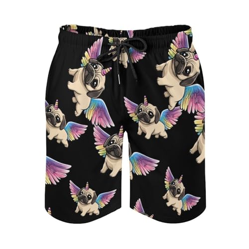 Unicorn Pug Wings Mens Swim Trunks Quick Dry Board Shorts Beach Swimwear Bathing Suits2