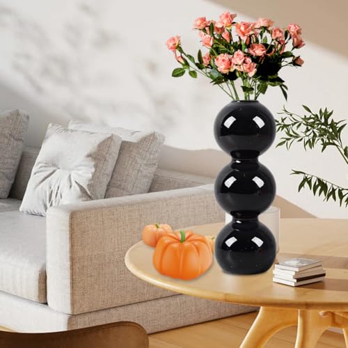 Umllpet Jarrón de burbujas negro, pequeño jarrón de cristal, jarrón de cristal para hierba de las Pampas, jarrones de cristal modernos para decoración de mesa, jarrones de flores, jarrones de bolas