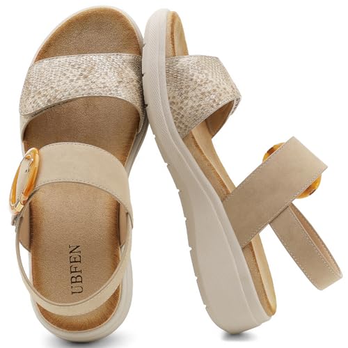Image of UBFEN Womens Outdoor Walking Sandals Comfort Stable Low Wedge Platform | Built-in Arch Support, Shock-Absorbing Cushion Insole, Versatile Buckle Sandals for Everyday Errands,and Vacation Strolls