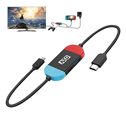 Mini Switch Dock for Nintendo,Portable TV Docking Station Replacement for Nintendo Switch Dock with HD and USB Port,Suitable for Travel Party-Neon Blue/Red