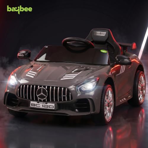 Image of Baybee Spyder Battery Operated Car for Kids | Electric Ride On with Parental Control, LED Lights & Music | Rechargeable Kids Car with Bluetooth & USB | RideOn for Kid 1-5 Years (Ash)