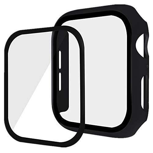Yrzper Hülle Kompatibel mit Apple Watch Hülle+Panzerglas Series 4/5 44mm/40mm iWatch Sehr stark PC Case Mit PET Displayschutz Cover für Apple iWatch 40mm/44mm (40mm, Schwarz) Cover