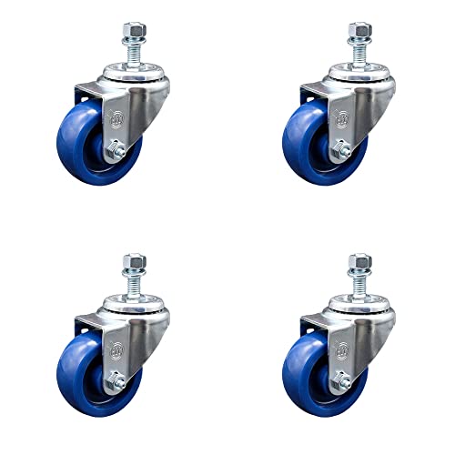 Solid Polyurethane Swivel Threaded Stem Caster Set of 4 w/3
