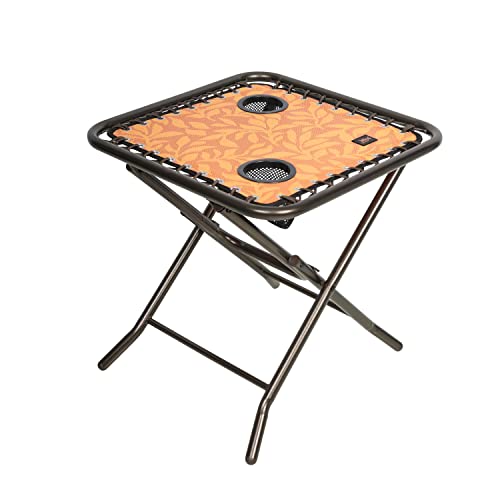 Bliss Hammocks GFC TBL AL 20 Folding Side Table w 2 Built in Cup Holders Outdoor Patio Deck Foldable Durable Weather Resistant Flexible Sling Material Steel Frame Amber Leaves