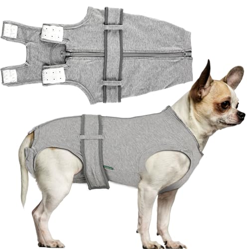 Image of Dog Recovery Suit,Combed Cotton Male Neuter Female Spay Surgery Recovery Large Suit,Full-Body Protection Surgical Shirt,Grey L
