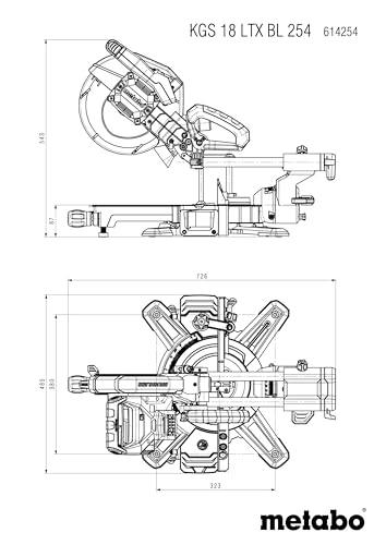 Scie à onglets radiale METABO KGS 254 avec 2 batteries LiHD 8Ah et chargeur rapide ASC 145 - vue 3