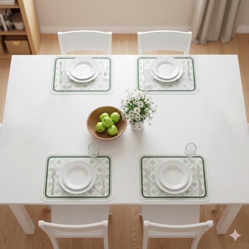 Image of YELONA Sage Green Faux Leather Dining Table Placemats - Set of 4 | Heat & Stain Resistant PU Table Mats | Easy to Clean & Durable | Perfect for Office, Conference Tables & Home Decor
