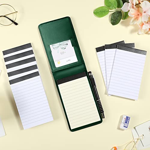 Mini porte-bloc-notes vert 7,6x12,7 cm rechargeable avec stylo métal