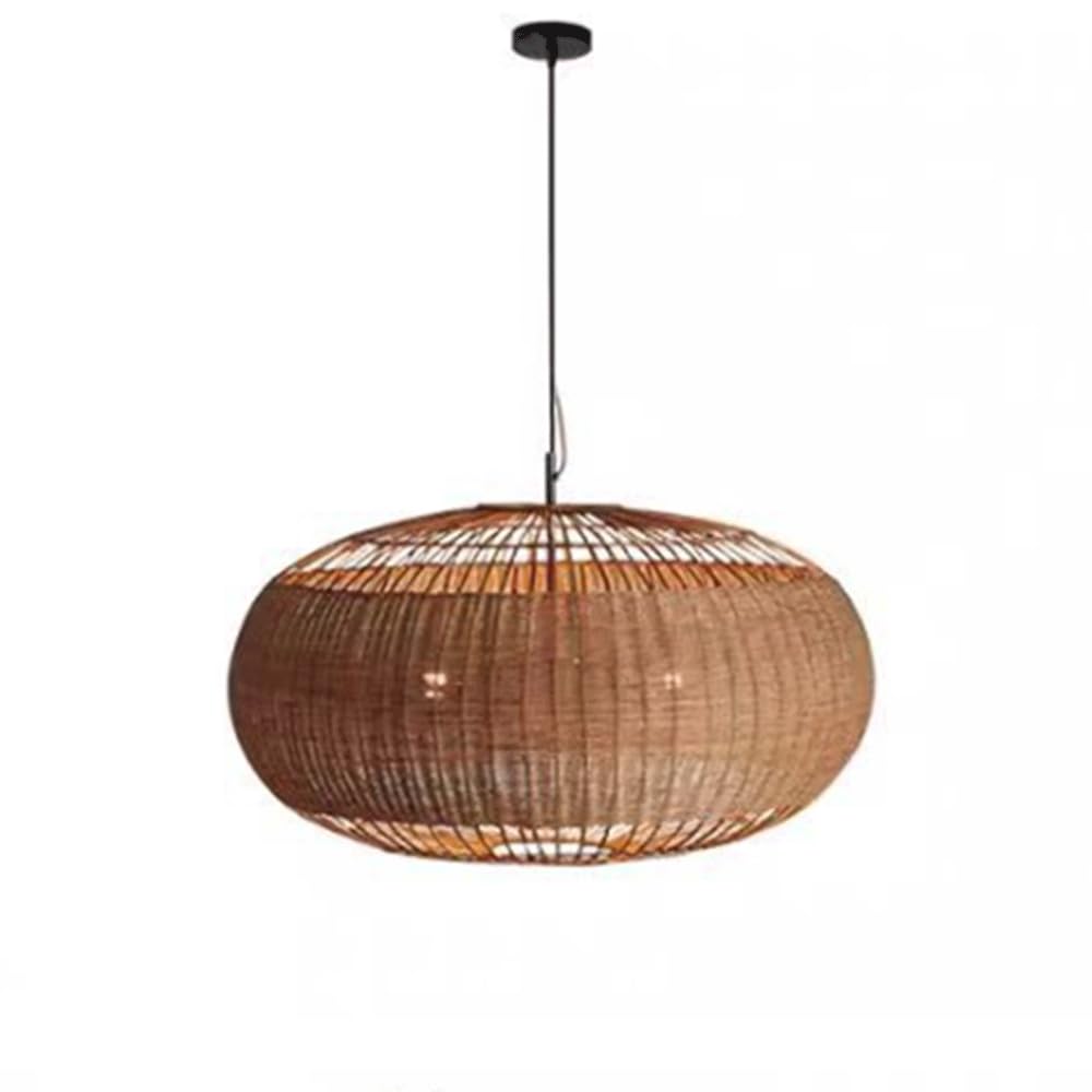 YNAHZAOK Rattan Pendant Lighting Japanese-Style Hand-Woven Wabi Sabi Wind Vintage Rattan Weaving Hanging Lights Fixture with Adjustable Suspension Line E27 Base for Living Room Bedroom Dining Kitchen