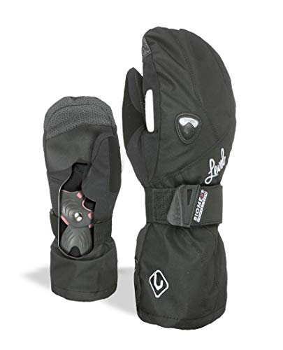 Level Butterfly Women's Snowboard Mittens with Wrist Guards, Proven BioMex Design, Kevlar Palms, Removable Liner (Black, Small/Medium (7.5in))