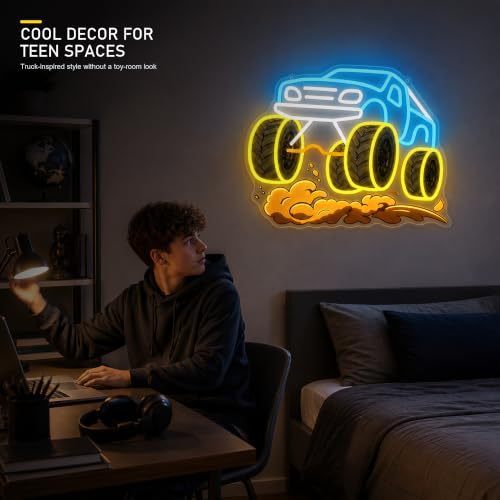 Image of CULOIS Monster Truck Neon Sign for Boys Room, Dimmable LED Car Neon Light