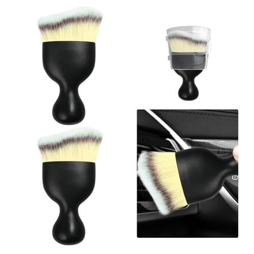Ziciner 2 PCS Car Detailing Brush, Curved Soft Bristles Auto Removal Dust Collectors, Universal Vehicle Dashboard, Air Conditioner Vents etc Interior Cleaning Tool Accessories (Beige)