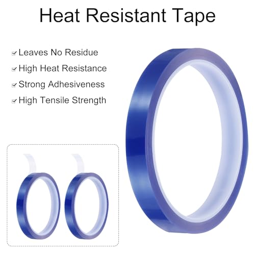 Image of uxcell Blue Heat Tape, 4 Rolls 12mmx33m 108ft High Temperature Heat Resistant Tape for Sublimation,Heat Vinyl Press,Heat Transfer, Circuit Board, No Residue