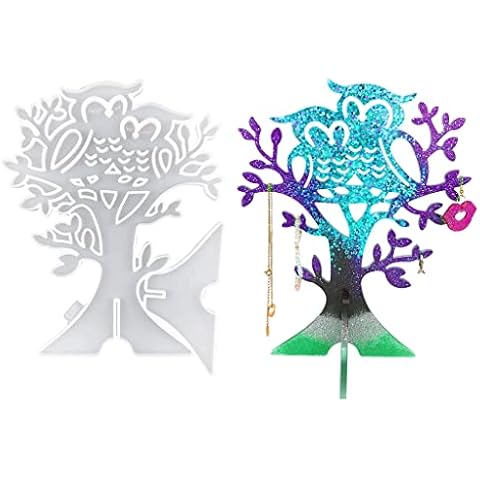 TikooTik Tree Earring Organizer Stand Resin Molds with Base Jewellery Hanger Display Rack Silicone Molds for Resin Epoxy Animal Holder Casting Mold for Ear Studs Bracelets Pendant Cover