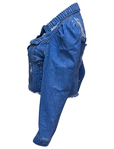 AMEBELLE Jean Jacket for Women Long Puff Sleeve Distressed Crop Denim Jackets Top4