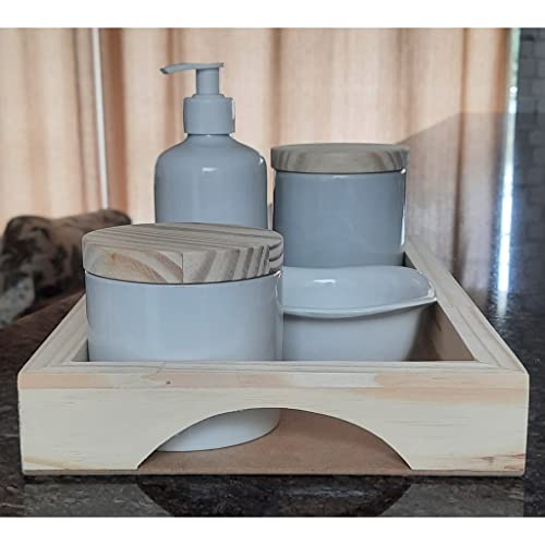 Kit higiene bebê 5 peças - Bandeja, potes, porta álcool e molhadeira - Peças porcelana bandeja e tam