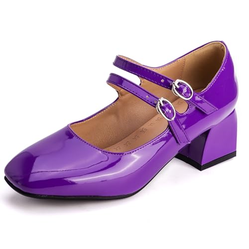 Gicoiz Block Heel Mary Jane Patent Ankle Strap Women Shoes Comfortable Square Toe Ladies Party Pumps Elegant Summer Chunky Apricot Size 13 US/49 by Gicoiz