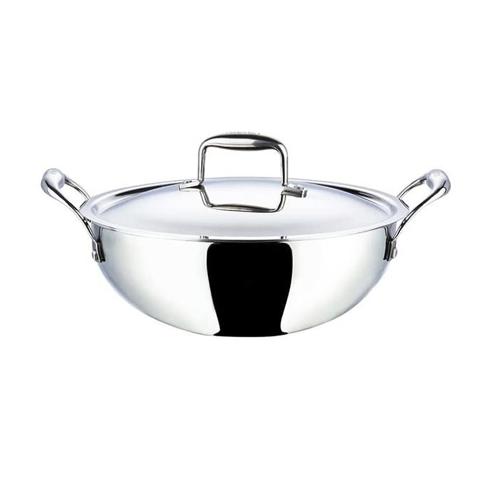 Vinod Platinum Triply Stainless Steel Extra Deep Kadai with Lid 4.1 L/Glass Lid