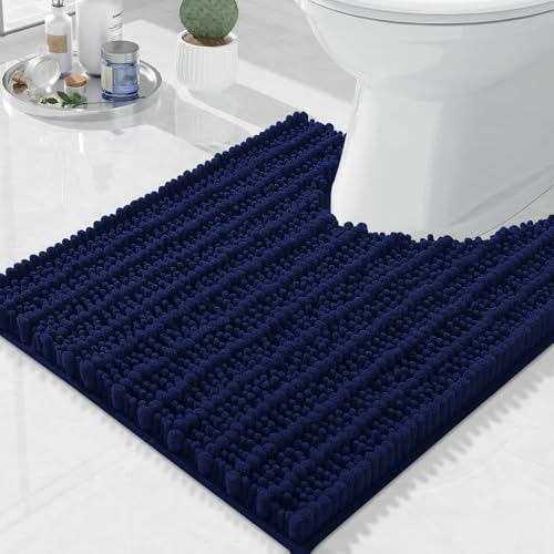 Image of Arotive Luxury Toilet Rugs U-Shaped 20x20, Extra Soft Thick Absorbent Shaggy Chenille Bath Rugs, Machine Wash Dry, Bath Mat for Toilet Base, Tub and Shower, Home Decor Accessories, Navy