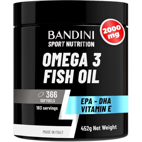 Bandini® Omega 3 | 6 Months’ Supply, 366 Softgels | 2000 mg Fish Oil with 360 mg EPA, 240 mg DHA & 6,8 mg Vitamin E per Serving | High Strength Omega-3 Fatty Acids Capsules for Eyes, Brain & Heart