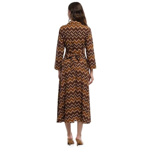 BIBA Women Below The Knee Chevron Block Printed Shirt-Style A-Line Dress