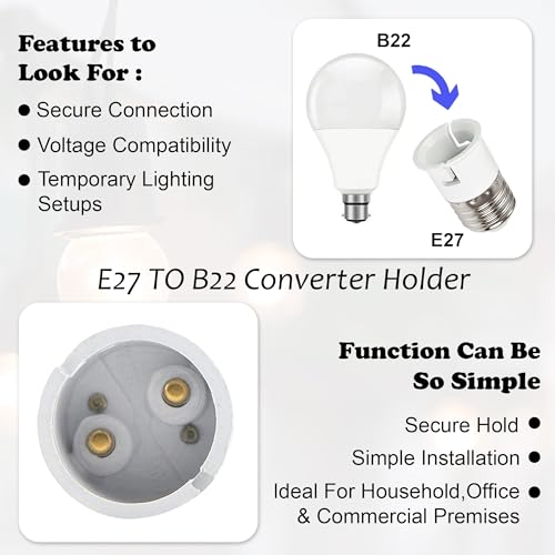 Image of GLUN LED Bulb Holder Converter, Pack of 4 (E27 Ring to B22 Pin) Holder Converter Base, Light Bulb Socket, For Office, Basement, Pantry Room, & Home Use