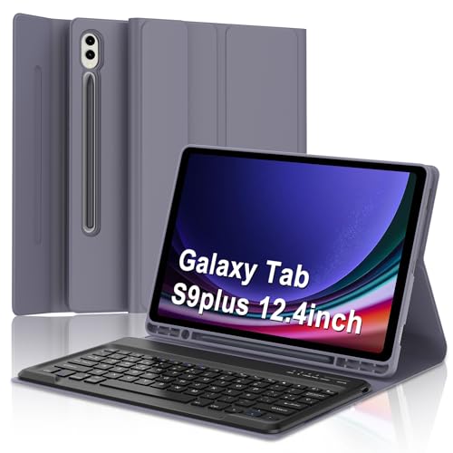SENGBIRCH Teclado para Samsung Galaxy Tab S10 Plus 2024, Funda con Teclado para Samsung S9/S9FE Plus, España Ñ Bluetooth Desmontable Teclado Galaxy Tab S10+/S9+/S9FE+ 12.4 Pulgadas, Púrpura