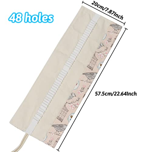 Image of Canvas Pencil Wrap Case, 48 Holes Colored Pencil Roll Holder Storage Pouch for Office (48 Holes, Beige)