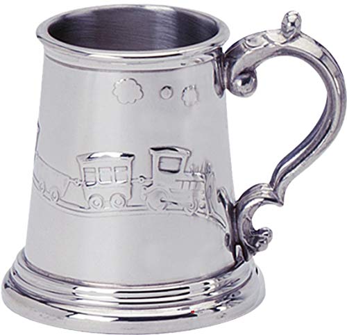I LUV LTD Childs Christening 1/4 Pint Tankard with Embossed Train Engraveable
