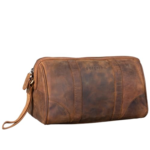 Trousse de toilette cuir STILORD pour vos voyages | Grand format marron foncé