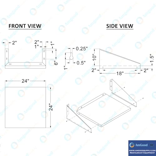 Image of AmGood Stainless Steel Wall Shelf with Side Guards (24 inch Long X 24 inch Deep)