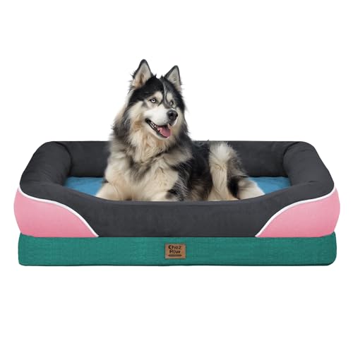 Image of Chez Paw Orthopedic Washable XXL Dog Bed for Extra Large Dogs | Egg Crate Foam, 4-Sided Bolster Support, Waterproof Liner, Non-Slip Bottom, Removable Bolster Cover, 45 x 35 Inch