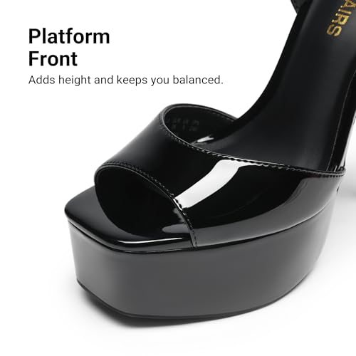 DREAM PAIRS Women's High Platform Heels 5.75'' Stilettos Open Square Toe Heeled Sandals Ankle Strap Sexy Comfort Dress Shoes Wedding Bridal Pumps 2026 Heels for Women,Size 9.5,Black-Pat,SDHS26014W by DREAM PAIRS - Image 6
