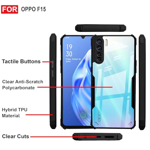 Image of JANAK RAJ Shockproof Bumper - Crystal Clear Transparent Back Case Cover Compatible with Oppo F15 / A91 / Reno 3 | Minimalist PC+TPU 360 Protection Tough Rugged Design - Black