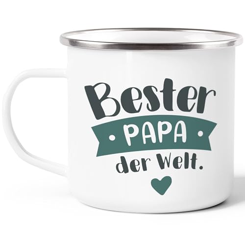 MoonWorks® Emaille Tasse Becher Beste/r Mama/Papa Geschenk Mutter Vater Geburtstag Weihnachten Danke sagen Kaffeetasse Weiss-metall Emailletasse
